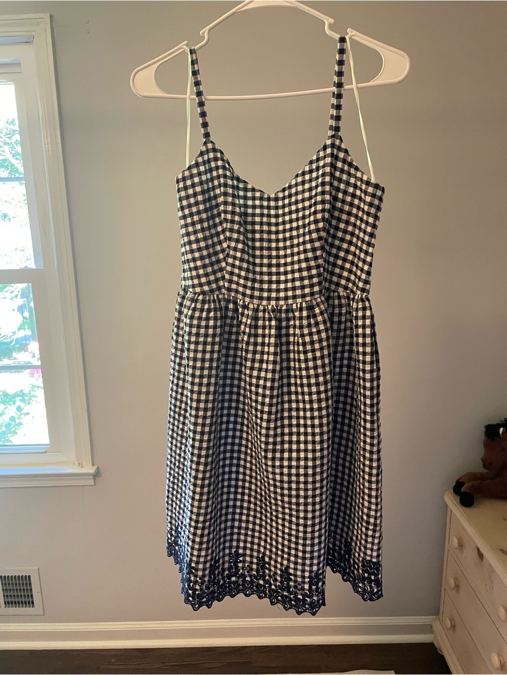 Draper James Navy and White Gingham Spaghetti-Strap Dress
